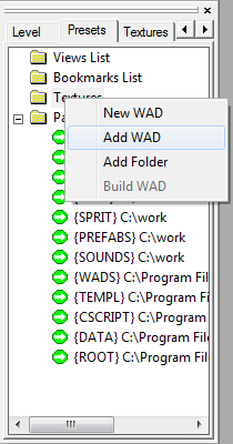 Right-Click the Textures folder to Add WAD.